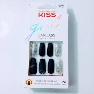 KISS Gel Fantasy Collection - Black and Silver Nails L Length NEW